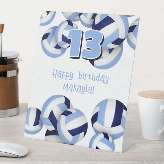 ネイビーライトブルーバレーボール子供の誕生日パーティー 台座サイン (インサイチュ)