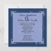 ネイビーライトブルーフローラ旋回フォトポスト結婚ズ 招待状 (裏面)