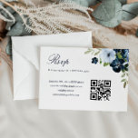 ネイビーライトブルー結婚フローラのQRコードrsvpカード 出欠カード<br><div class="desc">QRコード、ライトブルーとネイビーの花を持つ結婚式のsvpカード。文字と色をカスタマイズして、自分のテーマに合結婚わせることができます。</div>