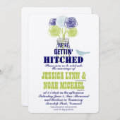 ネイビーライムブルー素朴ロマンチックバラメイスンジャー 招待状 (正面/裏面)