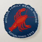ネイビーラウンドレッドロブスターファミリービーチハウス ラウンドクッション (正面)
