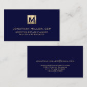 ネイビーラグジュアリー金ゴールドイニシャルロゴ 名刺 (正面/裏面)