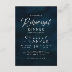 ネイビーラスター シルバー ブルー 結婚式リハーサルディナー 招待状