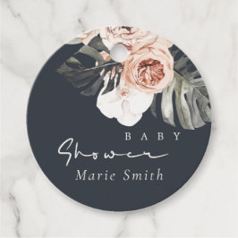 ネイビーラスト赤面モンステラフローラベビーシャワー フェイバータグ