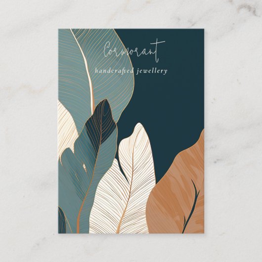 ネイビーラスト金ゴールドトロピカルリーフ空白のジュエリーディスプレイ 名刺 (正面)