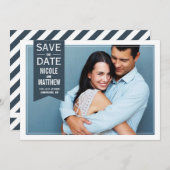 ネイビーラベルモダンフォトセーブ・ザ・デート案内 セーブザデート (正面/裏面)