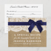 ネイビーリボンオンクラフト&レースブライダルシャワーレシピ インビテーションポストカード (正面/裏面)