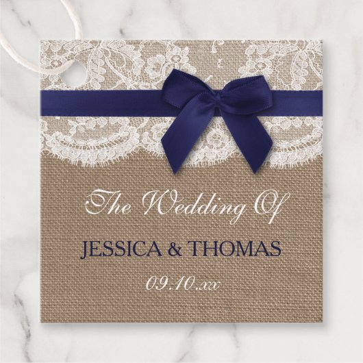 ネイビーリボンオンバーラップ&レース結婚ズ フェイバータグ (正面)