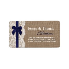 ネイビーリボンオンバーラップ&レース結婚ズ ラベル
