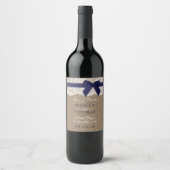 ネイビーリボンオンバーラップ&レース結婚ズ ワインラベル (正面)