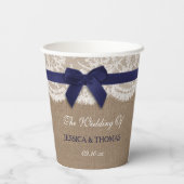 ネイビーリボンオンバーラップ&レース結婚ズ 紙コップ (裏面)