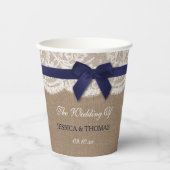 ネイビーリボンオンバーラップ&レース結婚ズ 紙コップ (正面)