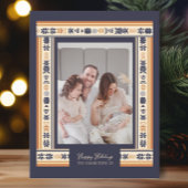 ネイビーリボンフ縁どァミリフォトホリデーカード シーズンカード