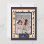 ネイビーリボン縁ど家族写真ハヌッカカード シーズンカード (正面)
