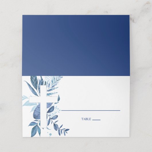 ネイビーリーフクロスボーイバプティスフォードテント座席表 プレイスカード (外部開封)