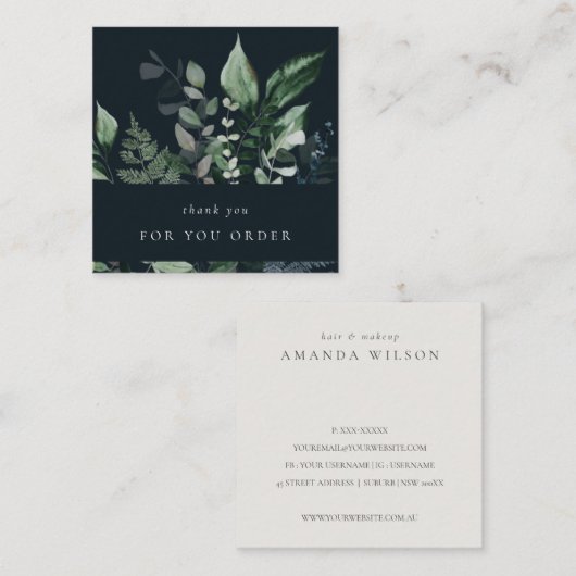 ネイビーリーリーフ熱帯葉シダご注文 スクエア名刺 (正面/裏面)