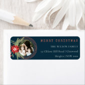 ネイビーレッドクリスマスサークル写真ポインセチアの住所 ラベル (インサイチュ)