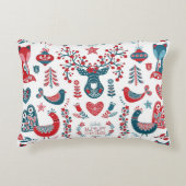 ネイビーレッドクリスマスススススススカンジナビアフォークアートデザイン アクセントクッション (正面)