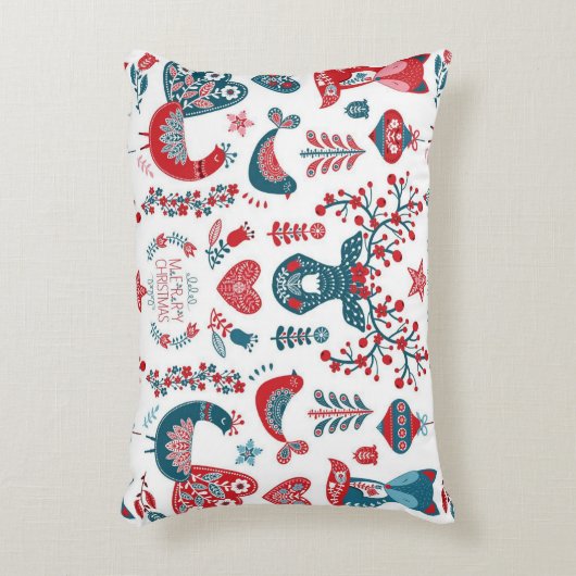 ネイビーレッドクリスマスススススススカンジナビアフォークアートデザイン アクセントクッション (正面(垂直))