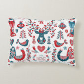 ネイビーレッドクリスマスススススススカンジナビアフォークアートデザイン アクセントクッション (裏面)