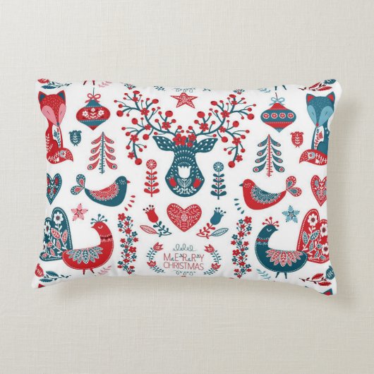 ネイビーレッドクリスマスススススススカンジナビアフォークアートデザイン アクセントクッション (裏面)