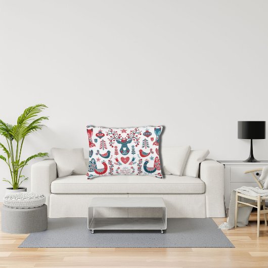 ネイビーレッドクリスマスススススススカンジナビアフォークアートデザイン アクセントクッション