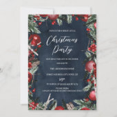 ネイビーレッドクリスマスリースフェスティバルフローラパーティー 招待状 (正面)