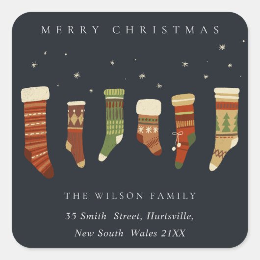 ネイビーレッドグリーンスターチャーストマストッキング住所 スクエアシール (正面)