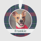 ネイビーレッドグリーンタータンチェックプレイドカスタムドッグフォト オーナメント (正面)
