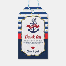 ネイビーレッドゴールド海アホイアンカーベビーシャワー ギフトタグ
