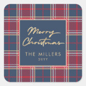 ネイビーレッドタータンチェックプレイドミニマモダンリスト スクエアシール (正面)