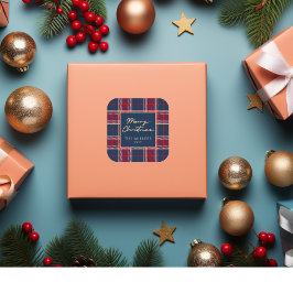 ネイビーレッドタータンチェックプレイドミニマモダンリスト スクエアシール