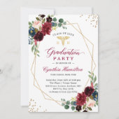 ネイビーレッドフローラ金ゴールド医学記号の卒業 招待状 (正面)