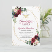 ネイビーレッドフローラ金ゴールド医学記号の卒業 招待状 (スタンド正面)