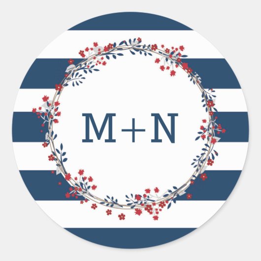 ネイビーレッドリース結婚ズ封筒用シール3986 ラウンドシール (正面)