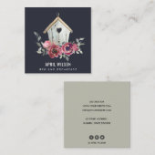 ネイビーレッドローズフローラウッドホームステイベッドブレックファースト スクエア名刺 (正面/裏面)