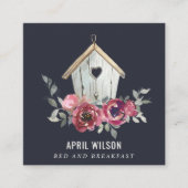 ネイビーレッドローズフローラウッドホームステイベッドブレックファースト スクエア名刺 (正面)