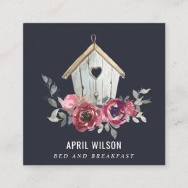 ネイビーレッドローズフローラウッドホームステイベッドブレックファースト スクエア名刺