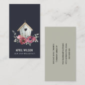 ネイビーレッドローズフローラウッドホームステイベッドブレックファースト 名刺 (正面/裏面)