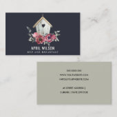 ネイビーレッドローズフローラウッドホームステイベッドブレックファースト 名刺 (正面/裏面)