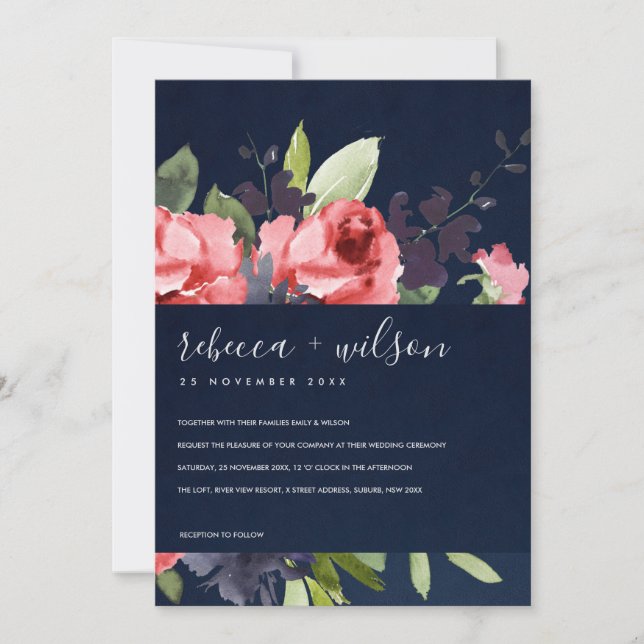 ネイビーレッドローズ牡丹フローラウォーターカラーバンチ結婚ーズ (正面)