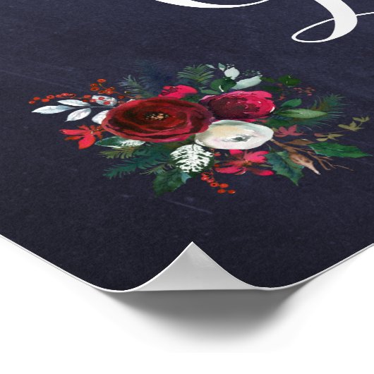 ネイビーレッド冬牡丹のカードと結婚のサイン ポスター (角)