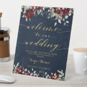 ネイビーレッド牡丹金ゴールド書道ウェルカム結婚ズ 台座サイン (インサイチュ)