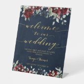 ネイビーレッド牡丹金ゴールド書道ウェルカム結婚ズ 台座サイン (正面)