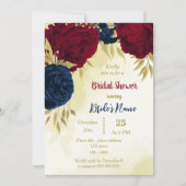 ネイビーレッド花葉金ゴールドブライダルシャワー 招待状 (正面)