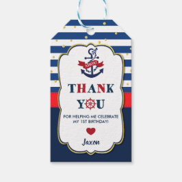 ネイビーレッド金ゴールド航海のアホイいかり誕生日パーティー ギフトタグ
