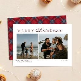 ネイビーレッド ターターンチェックシンプル家族写真 クリスマス