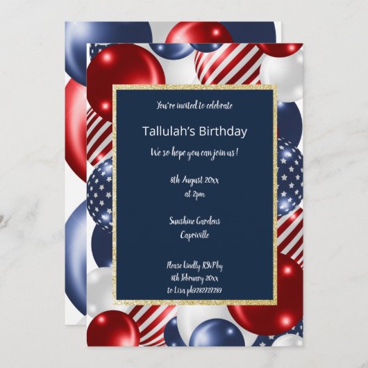 ネイビーレッド&ホワイト愛国心エレガント 招待状 (正面/裏面)