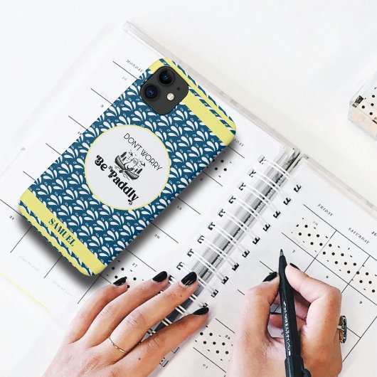 ネイビーレトロウォーターパターンオッタカヌー名前をカスタムする Case-Mate iPhoneケース