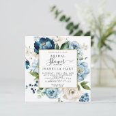 ネイビーレトロブルーアイボリークリームフローラブライダルシャワー 招待状 (スタンド正面)